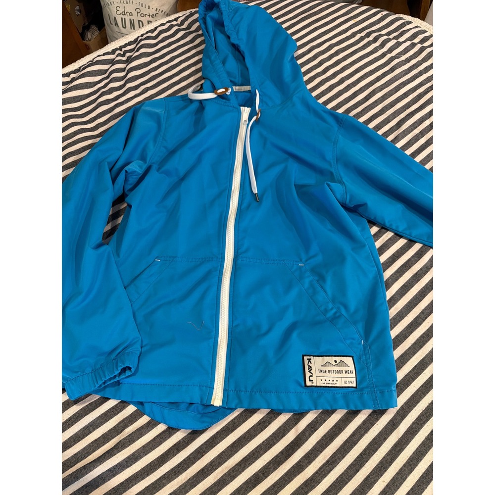 Kavu Womens Blue Hooded Windbreaker Full Zip Outdoor Jacket Size Medium